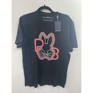 NWT Psycho & Bunny Pierce Embroidered Graphic T-Shirt Men's 4 Black 100% Cotton
